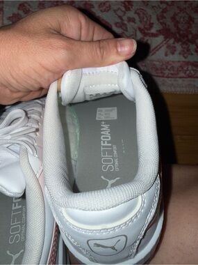Puma Kids White Sneakers with Metallic Rose Accent
